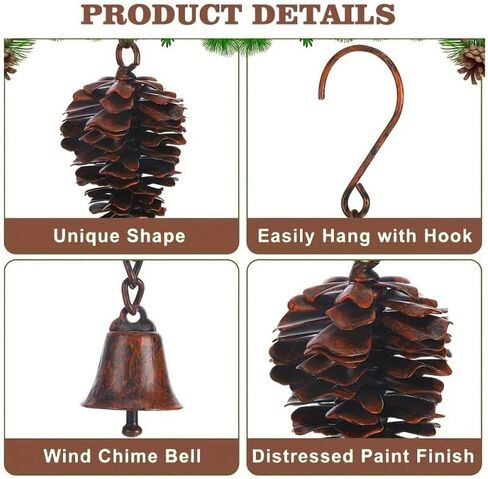 2 Pack Metal Pinecone Wind Chimes, Distressed Copper Finish Outdoor Wind Chime Bells for Porch, Garden, Patio, Unique Hanging Decor Se in Saudi Arabia