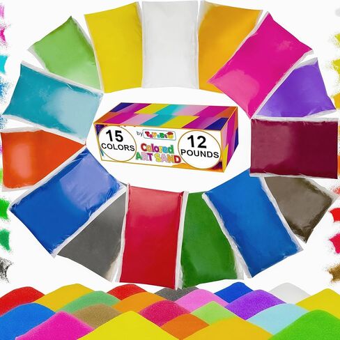 Toyssio - Colored Sand [15 Colors: 12 lbs] Sand Art Sand, Colored Sand for Sand Art, Colored Sand Bulk, Sand Art Bulk, Craft Sand, Color Sand for Crafts, Art Sand for Kids Age 3+, Non-Toxic, 15 Bags in Kuwait