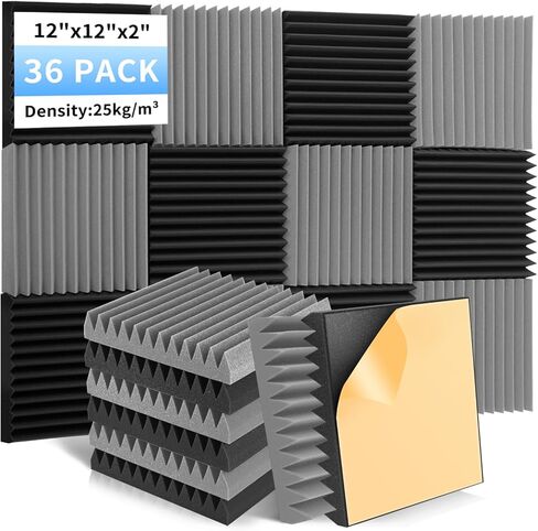 Focusound 36 حزمة من ألواح الرغوة المقاومة للصوت، 2 × 12 × 12 بوصة من ألواح الرغوة الصوتية مع ألواح إسفين عازلة للصوت ذاتية اللصق وعالية الكثافة لغرفة ألعاب مكتب الاستوديو in Kuwait