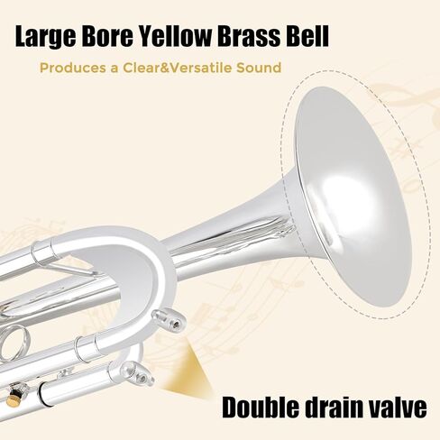 ROWELL Bb Trumpet Professional Trumpet Brass Instruments Standard Trumpets Set with Professional Trumpets Box,Original 7C trumpet Mouthpiece, Cloth and Gloves (Silver) in Saudi Arabia