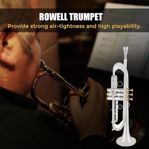 ROWELL Bb Trumpet Professional Trumpet Brass Instruments Standard Trumpets Set with Professional Trumpets Box,Original 7C trumpet Mouthpiece, Cloth and Gloves (Silver) in Saudi Arabia