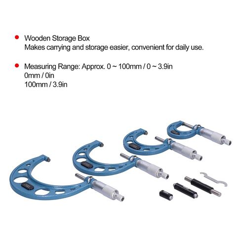 مجموعة أدوات قياس معدنية ميكرومتر خارجية عالية الدقة مكونة من 4 قطع من كيكومي 25/50/75/100 مم 0.01 مم للاستخدام اليومي in Kuwait