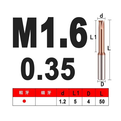 Tungsten Carbide Single Tooth Spiral Milling Cutter 3-Flutes CNC Tool Thread End Mill(M1.6X0.35,1pc) in Saudi Arabia