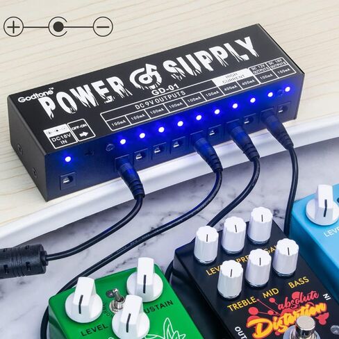 Guitar Pedal Power Supply (GD-01) Pedal Board Power Supply with DC 18V Pedal Power Adapter & 9V 100mA 400mA Isolated DC 10 Outputs for 9V 12V 18V Effect Pedals in Kuwait
