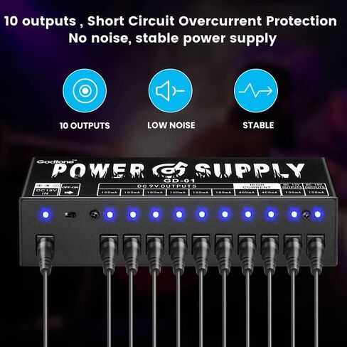 Guitar Pedal Power Supply (GD-01) Pedal Board Power Supply with DC 18V Pedal Power Adapter & 9V 100mA 400mA Isolated DC 10 Outputs for 9V 12V 18V Effect Pedals in Kuwait