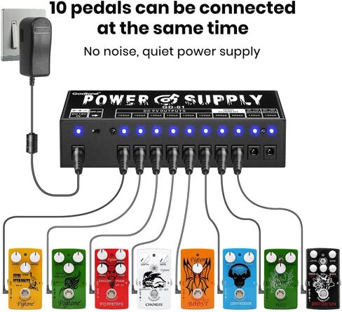 Guitar Pedal Power Supply (GD-01) Pedal Board Power Supply with DC 18V Pedal Power Adapter & 9V 100mA 400mA Isolated DC 10 Outputs for 9V 12V 18V Effect Pedals in Kuwait