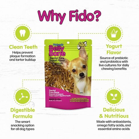 فيدو - عظام البطن للكلاب ، 100 نكهة الزبادي مع علاج أسنان الكلب الصغير (100 عدد) - مصنوع في الولايات المتحدة الأمريكية - للكلاب الصغيرة الإضافية - السيطرة على البلاك والترتاري للتنفس الطازج ، الدعم الصحي الجهاز الهضمي in Kuwait