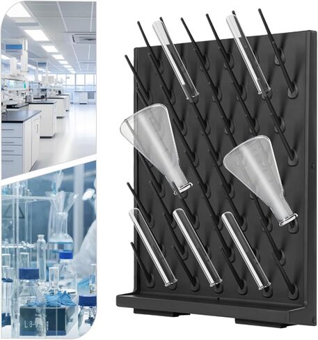 رفوف تجفيف المختبر، رف تجفيف المختبر ذو 52 فتحة مع أنبوب تصريف، رف تجفيف مثبت على الحائط/سطح الطاولة مع أعمدة قابلة للإزالة للمختبرات والصناعية والمدارس، أسود in Kuwait
