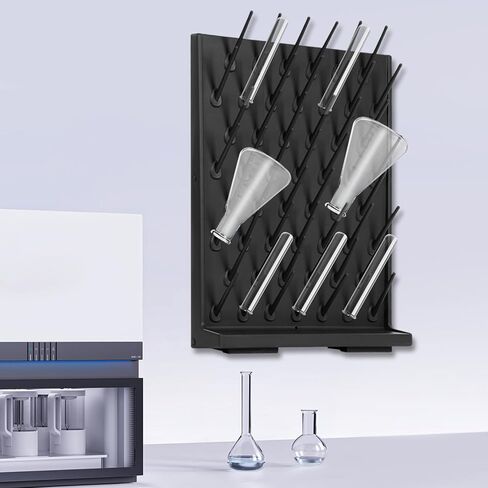 رفوف تجفيف المختبر، رف تجفيف المختبر ذو 52 فتحة مع أنبوب تصريف، رف تجفيف مثبت على الحائط/سطح الطاولة مع أعمدة قابلة للإزالة للمختبرات والصناعية والمدارس، أسود in Kuwait