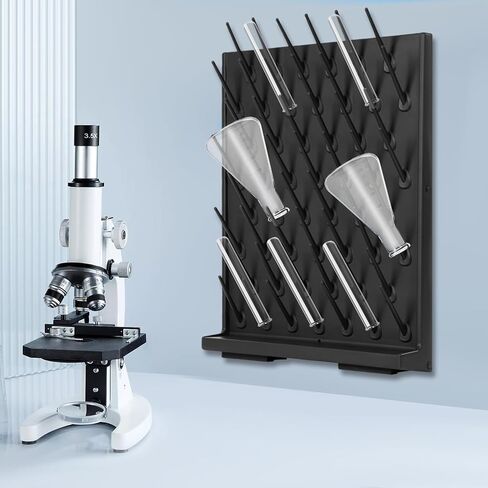 رفوف تجفيف المختبر، رف تجفيف المختبر ذو 52 فتحة مع أنبوب تصريف، رف تجفيف مثبت على الحائط/سطح الطاولة مع أعمدة قابلة للإزالة للمختبرات والصناعية والمدارس، أسود in Kuwait