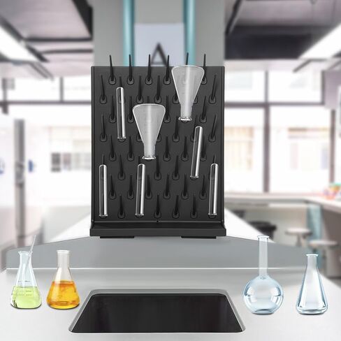 رفوف تجفيف المختبر، رف تجفيف المختبر ذو 52 فتحة مع أنبوب تصريف، رف تجفيف مثبت على الحائط/سطح الطاولة مع أعمدة قابلة للإزالة للمختبرات والصناعية والمدارس، أسود in Kuwait