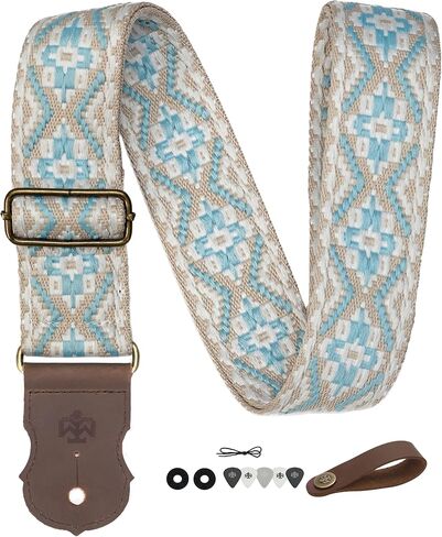 Guitar Strap - Double Layer Crazy Horse Cowhide Ends,Safe Durable,2in,Soft Adjustable Guitar Straps for Acoustic&Electric Guitars,Bass,Ukulele,Guitarists Gift Set,Grass Green in Saudi Arabia