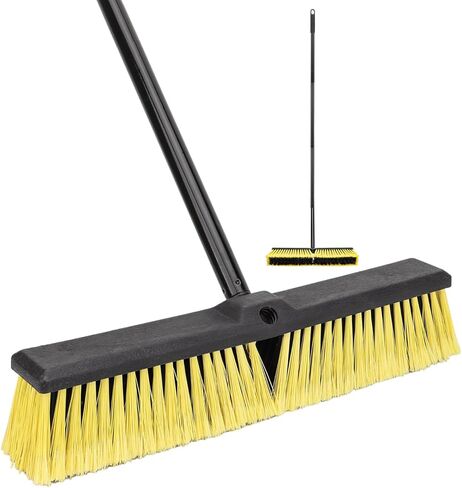 18 Inches Push Broom Outdoor- Heavy Duty Commercial Broom with 64.5" Long Handle and Stiff Bristles for Patio Garage Deck Concrete Wood Stone Tile Driveway Yard Warehouse Shop Floor Cleaning Broom in Kuwait