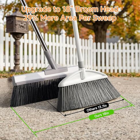Keyloland 18" Extra Wide Heavy Duty Broom, Aluminum Reinforced Commercial Broom for Driveway and Garage, 60" Adjustable Handle, 29% More Sweeping Area for Concrete, Patios, Decks, Workshops in Saudi Arabia