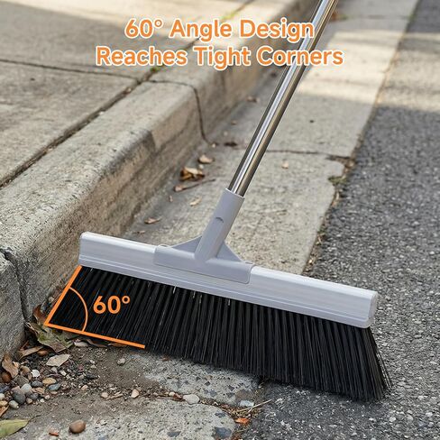 Keyloland 18" Extra Wide Heavy Duty Broom, Aluminum Reinforced Commercial Broom for Driveway and Garage, 60" Adjustable Handle, 29% More Sweeping Area for Concrete, Patios, Decks, Workshops in Saudi Arabia