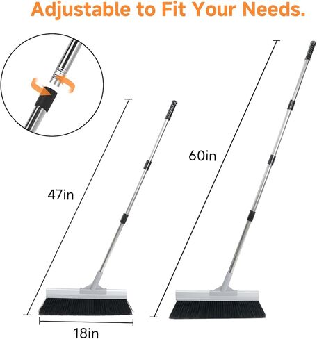 Keyloland 18" Extra Wide Heavy Duty Broom, Aluminum Reinforced Commercial Broom for Driveway and Garage, 60" Adjustable Handle, 29% More Sweeping Area for Concrete, Patios, Decks, Workshops in Saudi Arabia