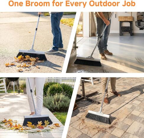 Keyloland 18" Extra Wide Heavy Duty Broom, Aluminum Reinforced Commercial Broom for Driveway and Garage, 60" Adjustable Handle, 29% More Sweeping Area for Concrete, Patios, Decks, Workshops in Saudi Arabia