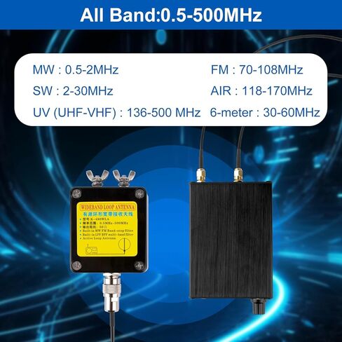 GA800 Active Loop Antenna 10KHz-159MHz,Portable HF Shortwave Antenna with BNC Cable(Free of Tuning),Suitable for Indoor Outdoor Ham Radio SW MW SSB Air Band Reception in Kuwait