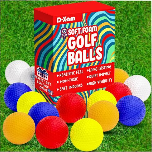 D-Xam Foam Golf Balls Bulk Practice Golf Ball Multicolor 41mm Soft | Long Lasting & Realistic Feel | Limited Flight Use Indoors Outdoors Backyard Training in Kuwait