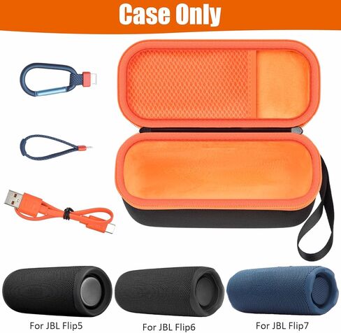 GWCASE Flip7/6/5 Speaker Case for JBL Flip 7 6 5 Bluetooth Speaker, Plush Lining & Scratch-Resistant Interior, Mesh Storage for Carabiner/Cables, Detachable Carry Strap- Black (Case Only) in Saudi Arabia