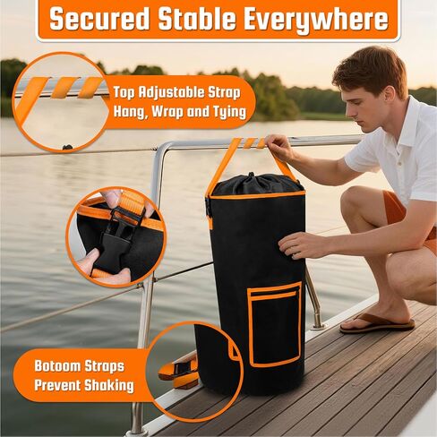 Portable Boat Storage Can, Leak-Resistant Reusable Bag Boating Gift, 10-13 Gal Storage Bag Snaps Inside, Easy to Install & Clean, Fishing, Sandbar, Kayak, Pontoon Boat Accessories, RV, or Camping in Kuwait