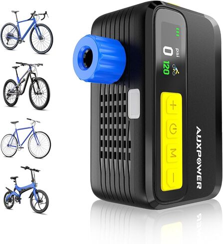 Auxpower New Electric Bike Pump-Mini Portable Bike Tire Pump with Gauge, 120PSI Portable Bicycle Pump Fast Inflation, High-Performance Air Pump for Bike Tires and Balls (Presta & Schrader) in Kuwait