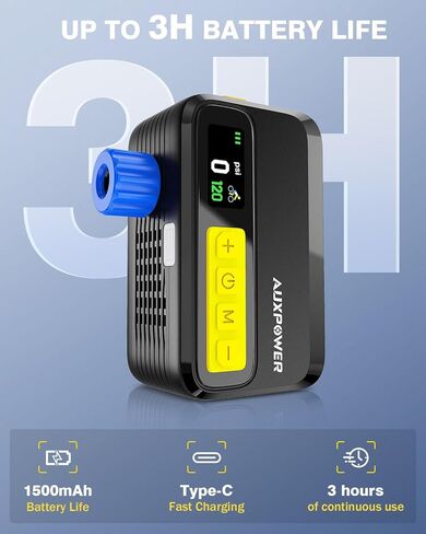 Auxpower New Electric Bike Pump-Mini Portable Bike Tire Pump with Gauge, 120PSI Portable Bicycle Pump Fast Inflation, High-Performance Air Pump for Bike Tires and Balls (Presta & Schrader) in Kuwait