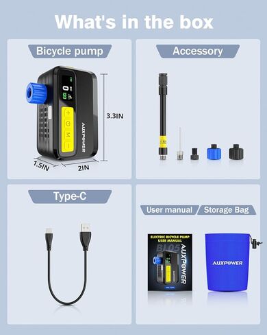 Auxpower New Electric Bike Pump-Mini Portable Bike Tire Pump with Gauge, 120PSI Portable Bicycle Pump Fast Inflation, High-Performance Air Pump for Bike Tires and Balls (Presta & Schrader) in Kuwait