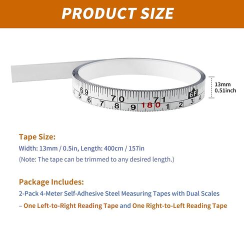 2-Pack Steel Self-Adhesive Measuring Tape, Imperial & Metric Stick-on Ruler, Left to Right and Right to Left Reading Tape Measure for Woodworking, Workbench, Table Saw, Drafting Table, 400cm/157Inch in Saudi Arabia