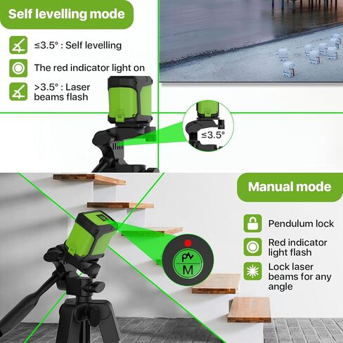 Self Leveling Laser Level with Tripod,DEGLASERS 100ft Green Cross Line laser lever,Lazer Leveler Tool for Picture Hanging Floor Tile Wall Home Renovation, Indoor Project, Battery Included in Saudi Arabia