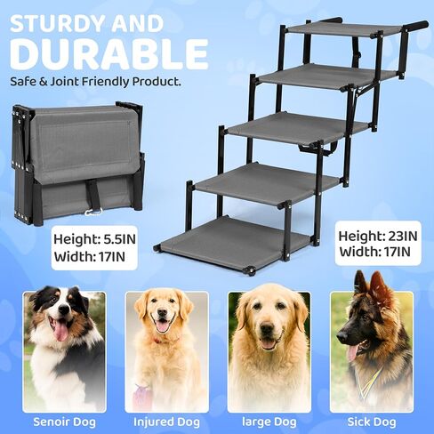 Dog Stairs for Trucks & SUVs – Foldable, Portable Pet Ramp for Large Dogs, Non-Slip Steps Supports Up to 250 lbs in Saudi Arabia