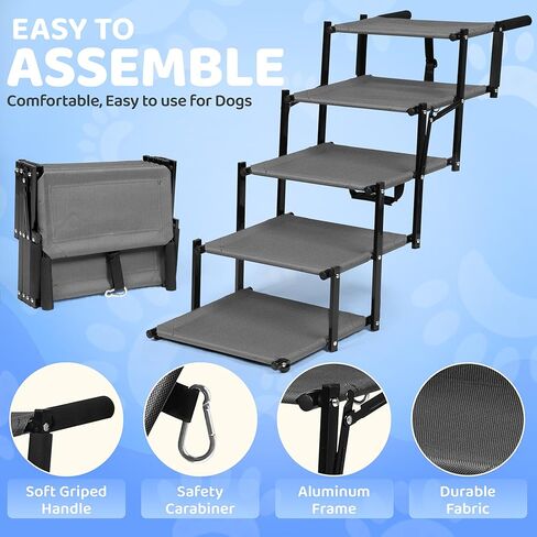 Dog Stairs for Trucks & SUVs – Foldable, Portable Pet Ramp for Large Dogs, Non-Slip Steps Supports Up to 250 lbs in Saudi Arabia