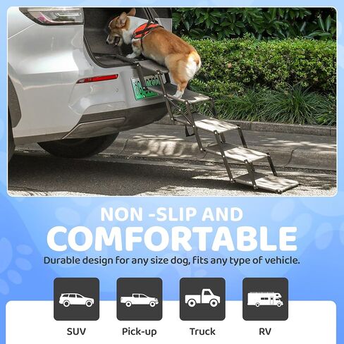 Dog Stairs for Trucks & SUVs – Foldable, Portable Pet Ramp for Large Dogs, Non-Slip Steps Supports Up to 250 lbs in Saudi Arabia