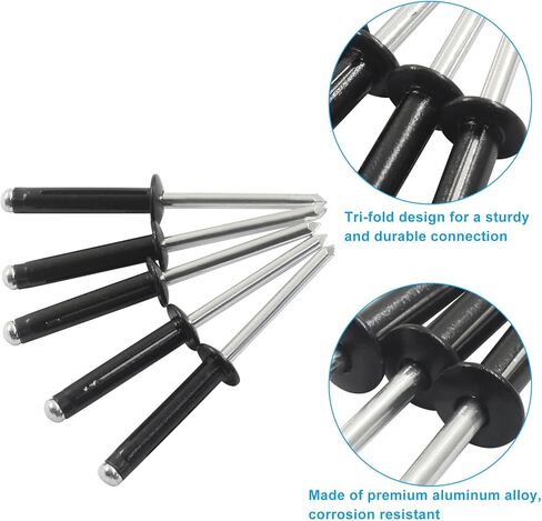 مسامير من الألومنيوم ذات رأس كبير ثلاثي الطي مقاس 3/16 بوصة × 4/5 بوصة، برشام أسود متفجر من الألومنيوم الصلب ثلاثي القبضة لقوارب الكاياك والقوارب البحرية وإصلاح السيارات (50 قطعة) in Kuwait