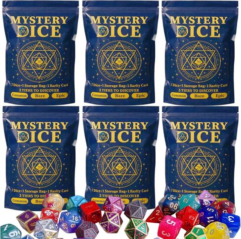 مجموعة Dice Mystery من 7 زهر متعدد السطوح ، DND DICE مجموعة مع حقيبة التخزين وبطاقة الندرة ، RPG DICE ، للعب الأدوار ، ألعاب الطاولة (حزمة واحدة) in Kuwait