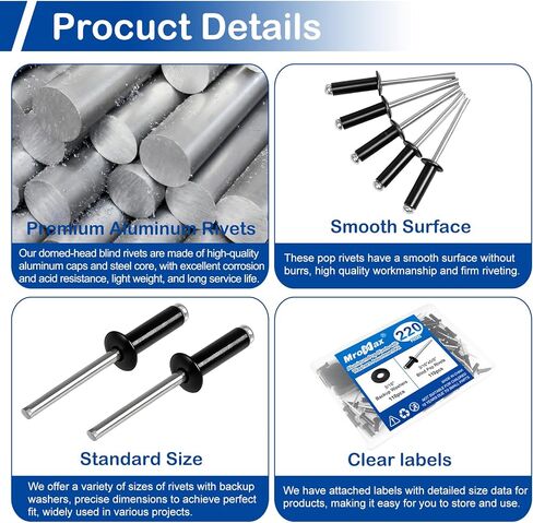 200Pcs 3/16" x 3/8" Black Pop Rivets with Washer Assortment Kit, 4.8 x 10mm Aluminum Blind Rivets, Stainless Steel Washers, Aluminum Grip and Steel Mandrel, for Metal/Automotive/Furniture/Instruments in Saudi Arabia