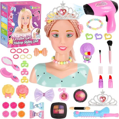 41pcs Pray Play Play Hair Tyling Doll Doll Head Makeup For Girl ، Hair Makeup Salon Doll Toy Kid ، مع مصفف شعر Curling الحديد ظلال ظلال مشبك مجموعة عيد ميلاد لمدة 3+ فتاة in Saudi Arabia