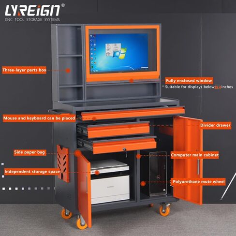Industrial Computer Cabinet with Wheels, 28.3L x 16.5W x 59H inches, Mobile CNC Tool Storage Station in Kuwait