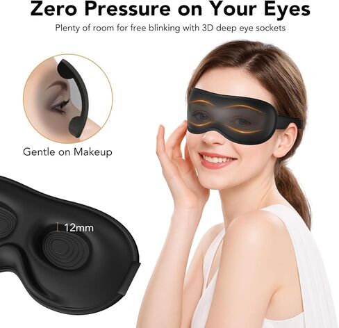 قناع نوم يحجب الضوء مع حزام قابل للتعديل، قناع عين ثلاثي الأبعاد للنوم، مناسب للنوم الجانبي للرجال والنساء، معصوب العينين بدون ضغط على العين للسفر والقيلولة in Kuwait