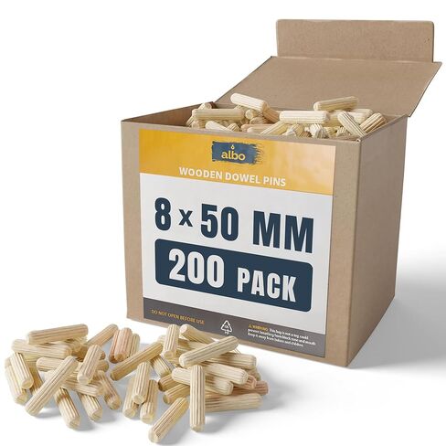 ALBO Wooden Dowel Pins 8mm x 50mm / 5/16" х 1.97 inch Fluted Wood Dowels Rods 200 Pack Hardwood Crafts Dowel Pegs in Kuwait