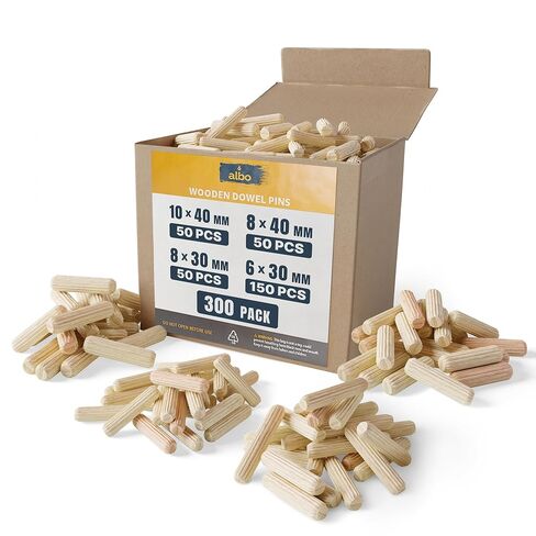 ALBO Wooden Dowel Pins 8mm x 50mm / 5/16" х 1.97 inch Fluted Wood Dowels Rods 200 Pack Hardwood Crafts Dowel Pegs in Saudi Arabia