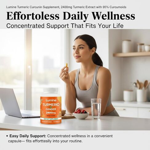 مكمل الكركمين الكركم من لومين، 2400 ملغ من مستخلص الكركم مع 95% من الكركمينويدات، نباتي، غير معدّل وراثيًا، خالي من الغلوتين (1 قطعة) in Kuwait