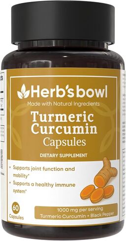 Herb's Bowl Turmeric Curcumin Capsules with Black Pepper, 1000mg per Serving, 60 Count in Saudi Arabia
