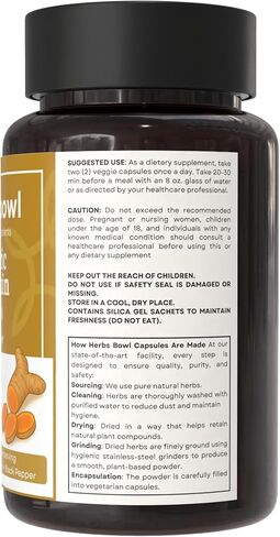 Herb's Bowl Turmeric Curcumin Capsules with Black Pepper, 1000mg per Serving, 60 Count in Saudi Arabia