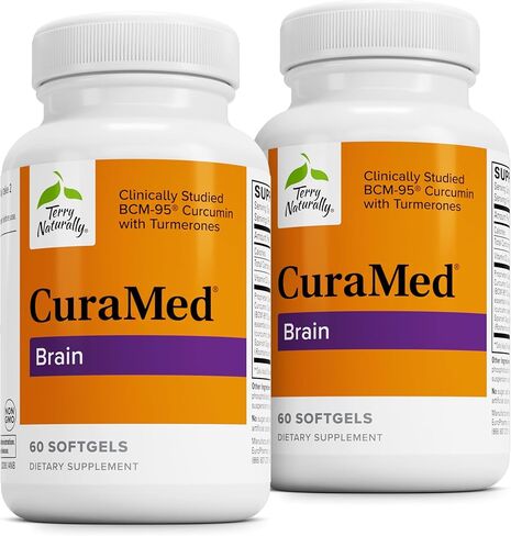 Terry Naturally CuraMed Brain - مكمل غذائي لدعم الوضوح والتركيز - مكمل لصحة الدماغ مع زيت الكركمين والكركم الأساسي للمساعدة في التركيز - 60 كبسولة هلامية (عبوتان) in Saudi Arabia