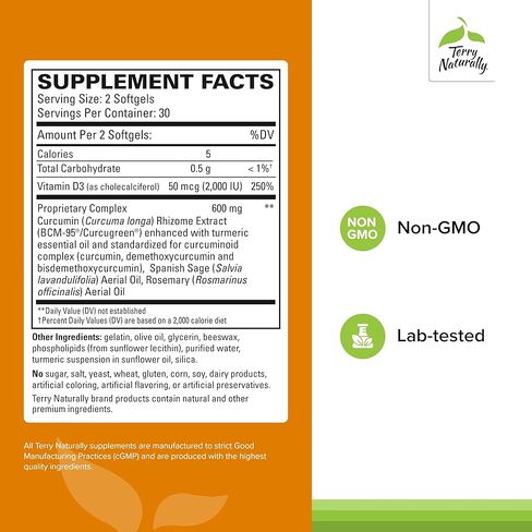 Terry Naturally CuraMed Brain - مكمل غذائي لدعم الوضوح والتركيز - مكمل لصحة الدماغ مع زيت الكركمين والكركم الأساسي للمساعدة في التركيز - 60 كبسولة هلامية (عبوتان) in Saudi Arabia