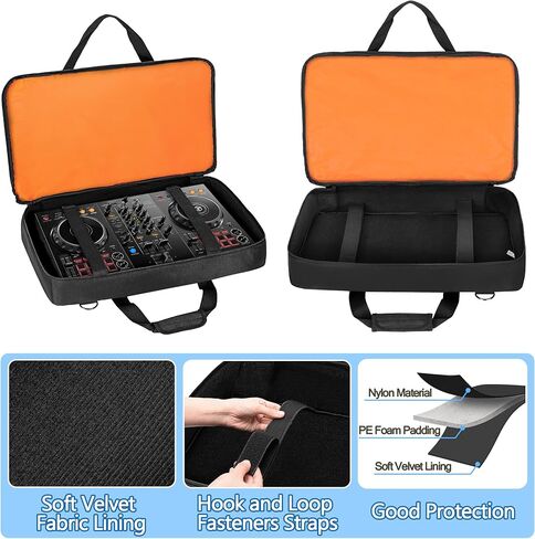 حقيبة تحكم DJ من Rexmica متوافقة مع Pioneer DDJ-FLX4/ DDJ-400/ DDJ-SB2/ DDJ-SB3/ DDJ-REV1، حقيبة حمل مبطنة لوحدة التحكم DJ مع حجرة الكمبيوتر المحمول وجيوب الملحقات لخلاط DJ وكابل DJ in Saudi Arabia