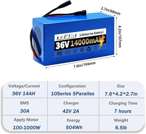 36V 14Ah Ebike Battery 36V Lithium Battery 36 Volt Electric Bike Batteries for 200W 400W 600W 800W 1000W Ebikes, Electric Bicycles, Scooters, ATVs, Motorcycles in Saudi Arabia