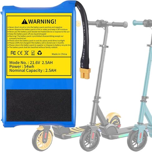 حزمة بطارية بديلة للسكوتر الكهربائي 21.6 فولت 2.5 أمبير متوافقة مع سكوتر كهربائي للأطفال SmooSat E9 / E9 Pro / E9 Apex، 54WH، الأبعاد: 1 × 2.75 × 4.75 بوصة Fu02 in Kuwait