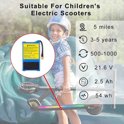 حزمة بطارية بديلة للسكوتر الكهربائي 21.6 فولت 2.5 أمبير متوافقة مع سكوتر كهربائي للأطفال SmooSat E9 / E9 Pro / E9 Apex، 54WH، الأبعاد: 1 × 2.75 × 4.75 بوصة Fu02 in Kuwait